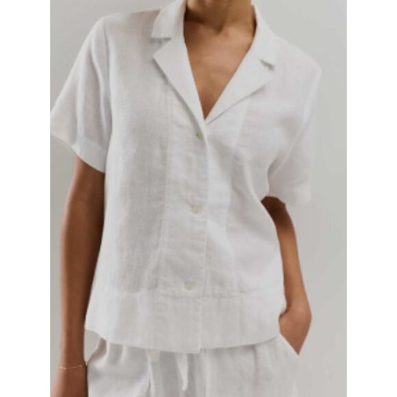 Quince Tops - Quince 100% European Linen White Short Sleeve Boxy Shirt sz L NEW